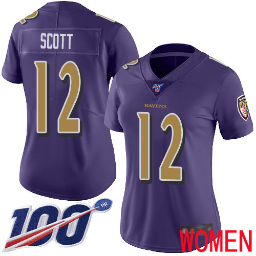 Baltimore Ravens Limited Purple Women Jaleel Scott Jersey NFL Football #12 100th Season Rush Vapor Untouchable